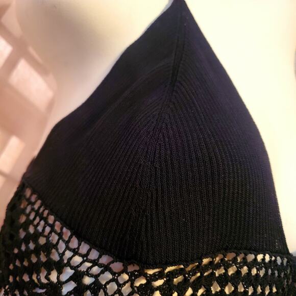 Victorias Secret Crochet Knit Black Fringe Cami Tank Top NWT Biker LGE.Boho New - Picture 4 of 12